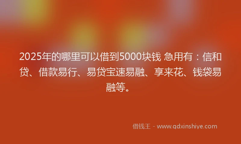 2025年的哪里可以借到5000块钱 急用有：信和贷、借款易行、易贷宝速易融、享来花、钱袋易融等。