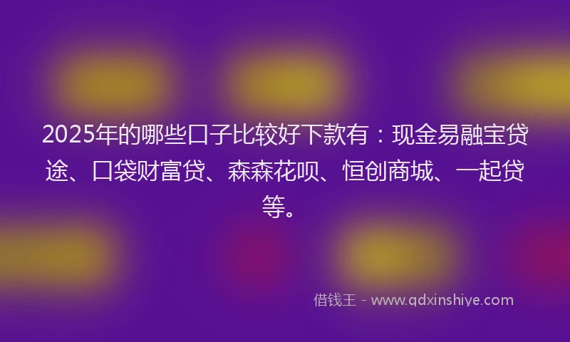 2025年的哪些口子比较好下款有：现金易融宝贷途、口袋财富贷、森森花呗、恒创商城、一起贷等。