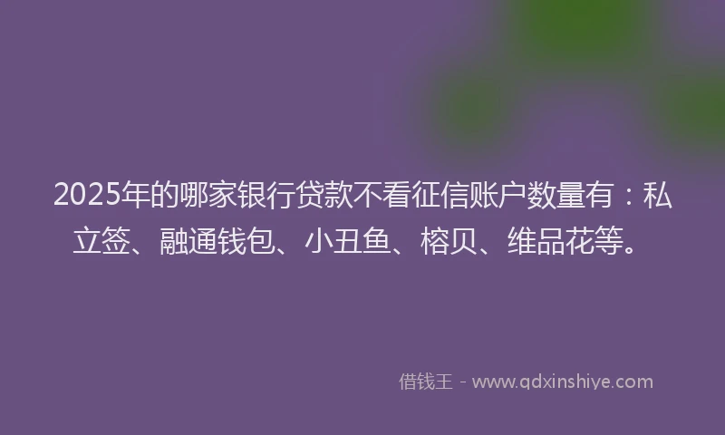 2025年的哪家银行贷款不看征信账户数量有：私立签、融通钱包、小丑鱼、榕贝、维品花等。