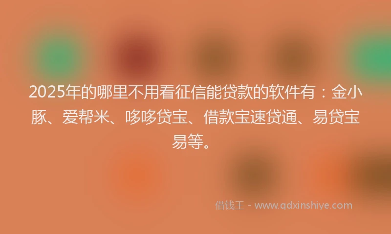 2025年的哪里不用看征信能贷款的软件有：金小豚、爱帮米、哆哆贷宝、借款宝速贷通、易贷宝易等。