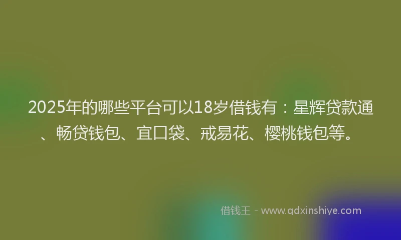 2025年的哪些平台可以18岁借钱有：星辉贷款通、畅贷钱包、宜口袋、戒易花、樱桃钱包等。