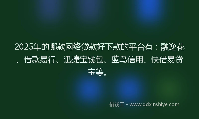 2025年的哪款网络贷款好下款的平台有：融逸花、借款易行、迅捷宝钱包、蓝鸟信用、快借易贷宝等。