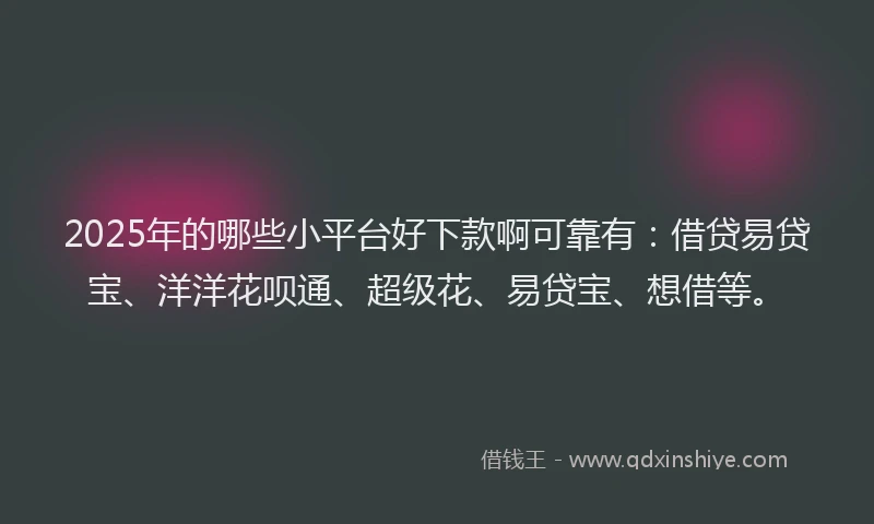 2025年的哪些小平台好下款啊可靠有：借贷易贷宝、洋洋花呗通、超级花、易贷宝、想借等。