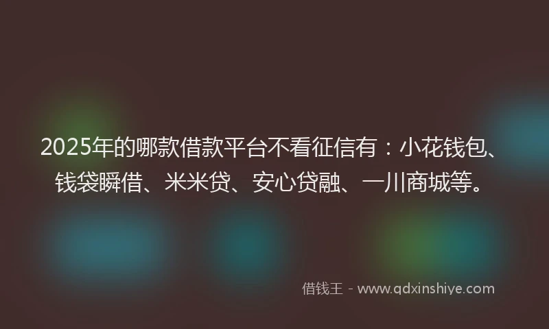 2025年的哪款借款平台不看征信有：小花钱包、钱袋瞬借、米米贷、安心贷融、一川商城等。