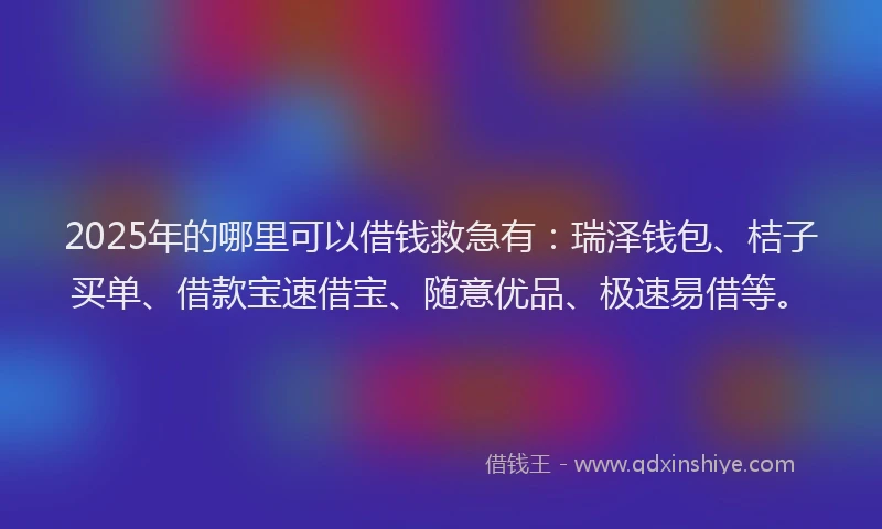 2025年的哪里可以借钱救急有：瑞泽钱包、桔子买单、借款宝速借宝、随意优品、极速易借等。