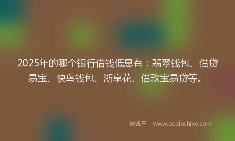 2025年的哪个银行借钱低息有：翡翠钱包、借贷易宝、快鸟钱包、浙享花、借款宝易贷等。