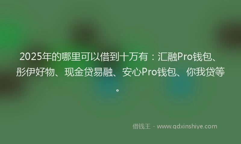2025年的哪里可以借到十万有：汇融Pro钱包、彤伊好物、现金贷易融、安心Pro钱包、你我贷等。