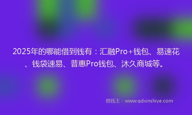 2025年的哪能借到钱有：汇融Pro+钱包、易速花、钱袋速易、普惠Pro钱包、沐久商城等。