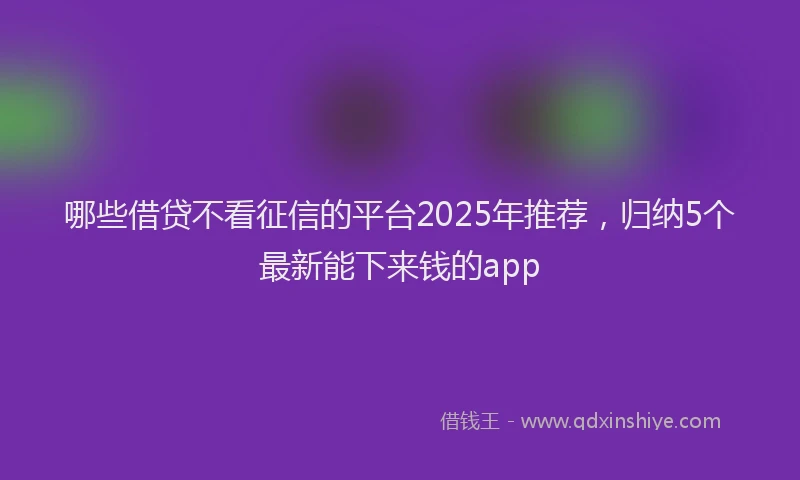 哪些借贷不看征信的平台2025年推荐，归纳5个最新能下来钱的app