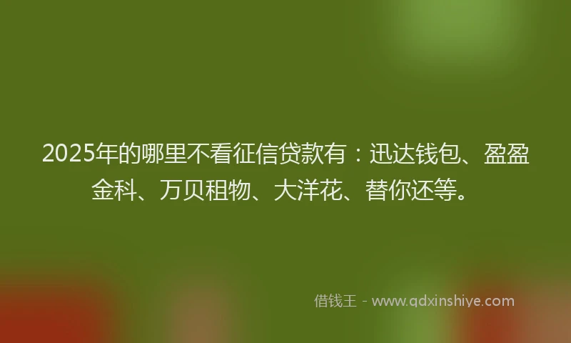 2025年的哪里不看征信贷款有：迅达钱包、盈盈金科、万贝租物、大洋花、替你还等。