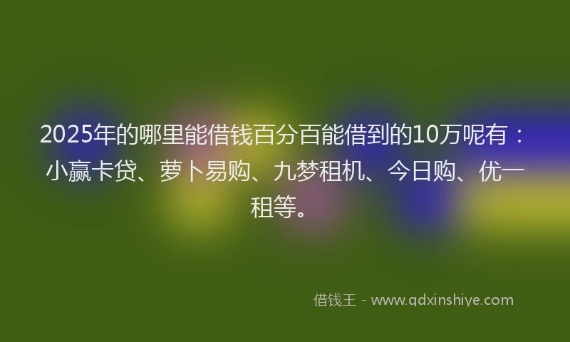 2025年的哪里能借钱百分百能借到的10万呢有：小赢卡贷、萝卜易购、九梦租机、今日购、优一租等。
