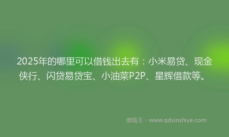 2025年的哪里可以借钱出去有：小米易贷、现金侠行、闪贷易贷宝、小油菜P2P、星辉借款等。