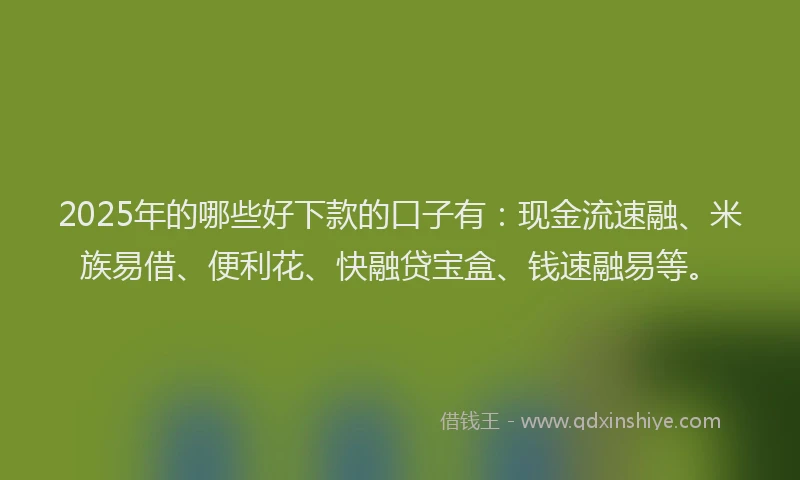 2025年的哪些好下款的口子有：现金流速融、米族易借、便利花、快融贷宝盒、钱速融易等。