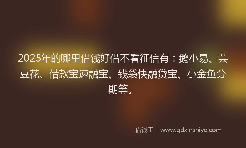 2025年的哪里借钱好借不看征信有：鹅小易、芸豆花、借款宝速融宝、钱袋快融贷宝、小金鱼分期等。