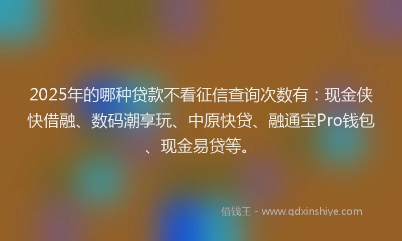 2025年的哪种贷款不看征信查询次数有：现金侠快借融、数码潮享玩、中原快贷、融通宝Pro钱包、现金易贷等。