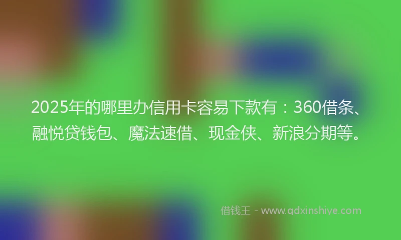 2025年的哪里办信用卡容易下款有：360借条、融悦贷钱包、魔法速借、现金侠、新浪分期等。