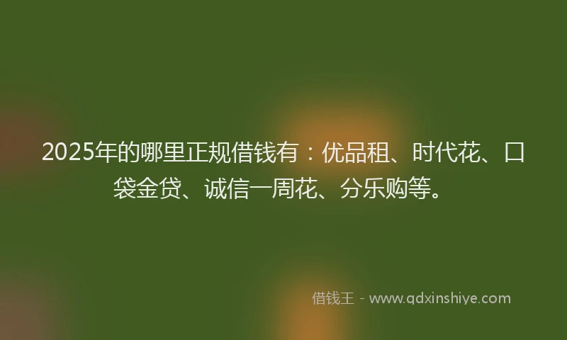 2025年的哪里正规借钱有：优品租、时代花、口袋金贷、诚信一周花、分乐购等。