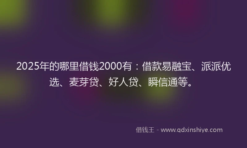 2025年的哪里借钱2000有：借款易融宝、派派优选、麦芽贷、好人贷、瞬信通等。