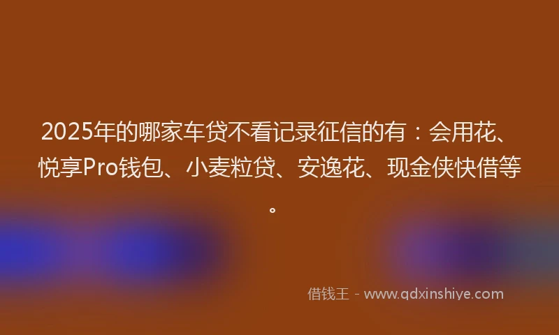 2025年的哪家车贷不看记录征信的有：会用花、悦享Pro钱包、小麦粒贷、安逸花、现金侠快借等。