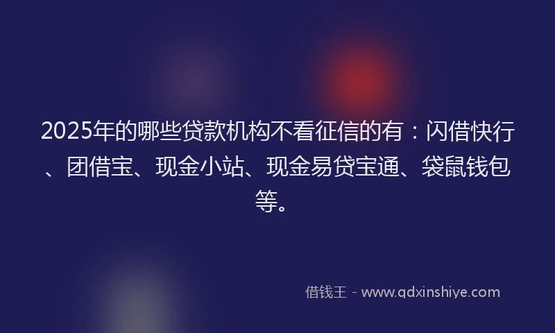 2025年的哪些贷款机构不看征信的有：闪借快行、团借宝、现金小站、现金易贷宝通、袋鼠钱包等。