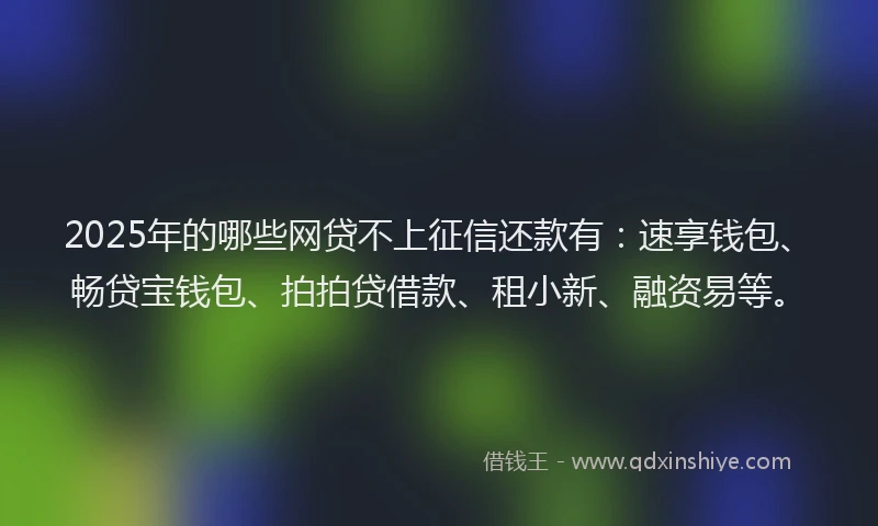 2025年的哪些网贷不上征信还款有：速享钱包、畅贷宝钱包、拍拍贷借款、租小新、融资易等。