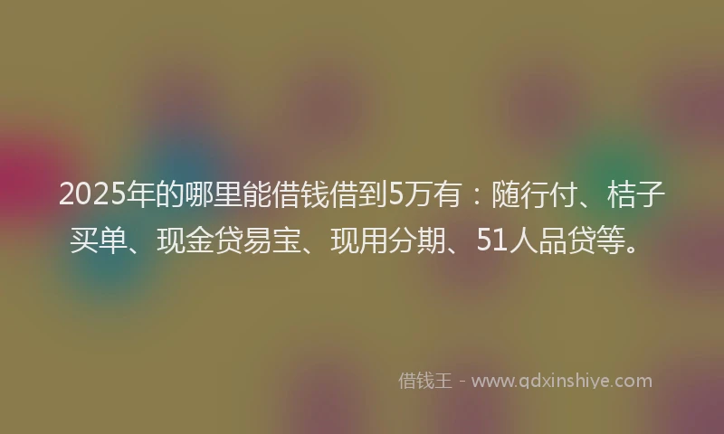 2025年的哪里能借钱借到5万有：随行付、桔子买单、现金贷易宝、现用分期、51人品贷等。
