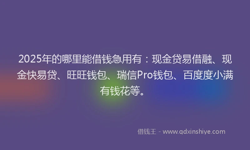 2025年的哪里能借钱急用有：现金贷易借融、现金快易贷、旺旺钱包、瑞信Pro钱包、百度度小满有钱花等。