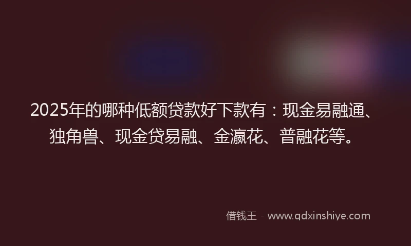 2025年的哪种低额贷款好下款有：现金易融通、独角兽、现金贷易融、金瀛花、普融花等。