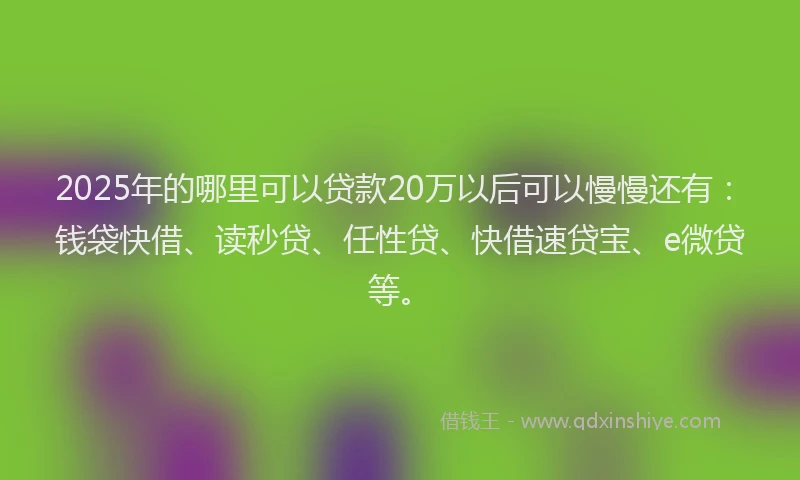 2025年的哪里可以贷款20万以后可以慢慢还有：钱袋快借、读秒贷、任性贷、快借速贷宝、e微贷等。