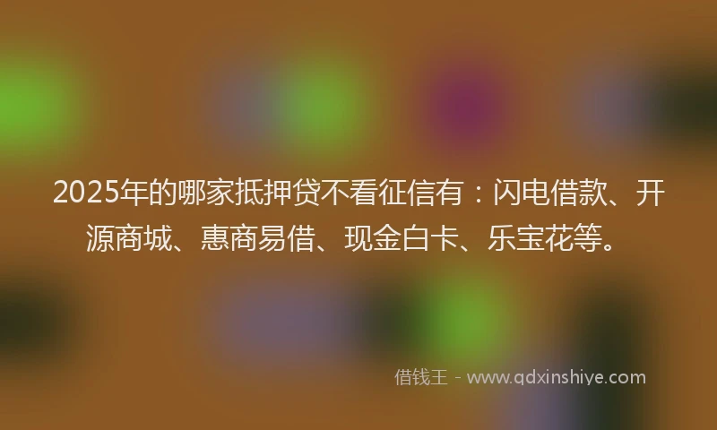 2025年的哪家抵押贷不看征信有：闪电借款、开源商城、惠商易借、现金白卡、乐宝花等。
