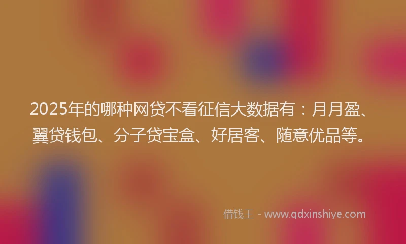 2025年的哪种网贷不看征信大数据有：月月盈、翼贷钱包、分子贷宝盒、好居客、随意优品等。