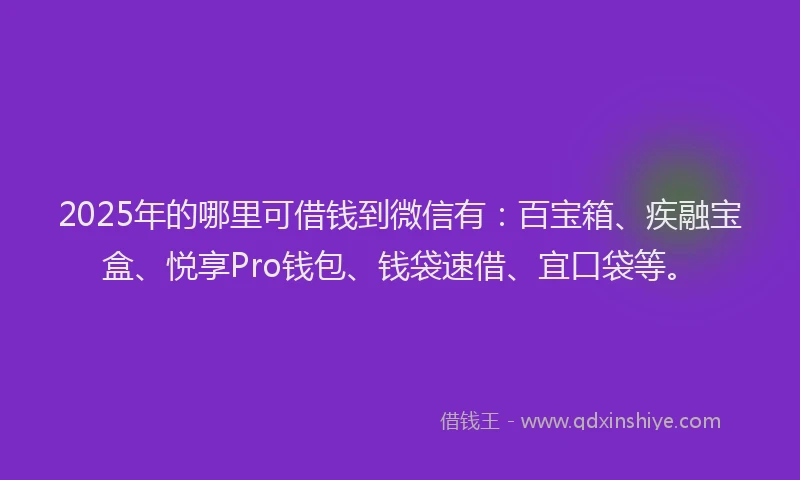 2025年的哪里可借钱到微信有：百宝箱、疾融宝盒、悦享Pro钱包、钱袋速借、宜口袋等。