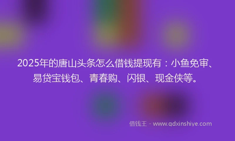 2025年的唐山头条怎么借钱提现有：小鱼免审、易贷宝钱包、青春购、闪银、现金侠等。