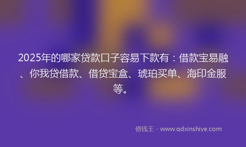 2025年的哪家贷款口子容易下款有：借款宝易融、你我贷借款、借贷宝盒、琥珀买单、海印金服等。