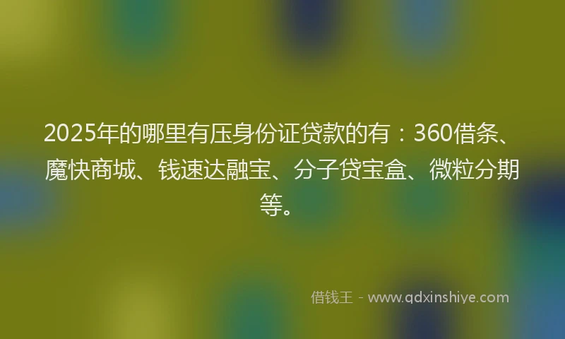 2025年的哪里有压身份证贷款的有：360借条、魔快商城、钱速达融宝、分子贷宝盒、微粒分期等。