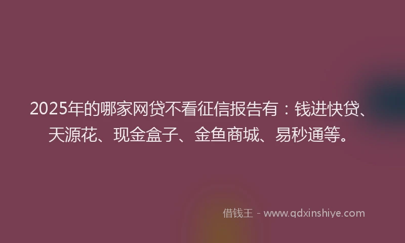 2025年的哪家网贷不看征信报告有：钱进快贷、天源花、现金盒子、金鱼商城、易秒通等。