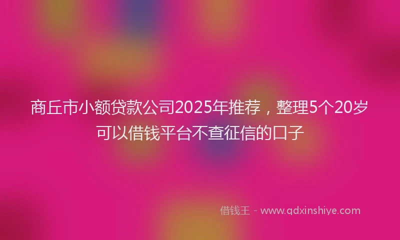 商丘市小额贷款公司2025年推荐，整理5个20岁可以借钱平台不查征信的口子