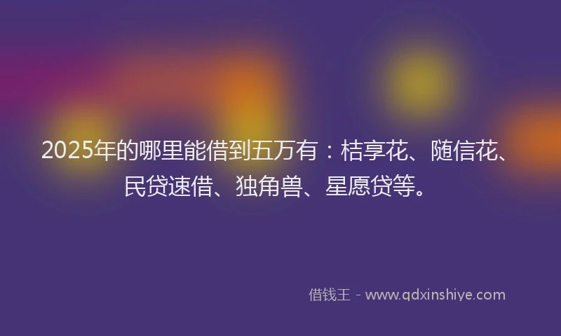 2025年的哪里能借到五万有：桔享花、随信花、民贷速借、独角兽、星愿贷等。
