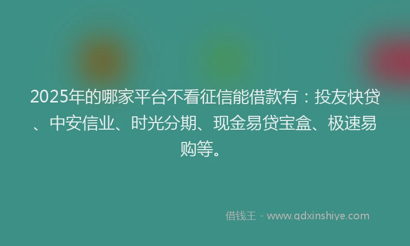 2025年的哪家平台不看征信能借款有：投友快贷、中安信业、时光分期、现金易贷宝盒、极速易购等。