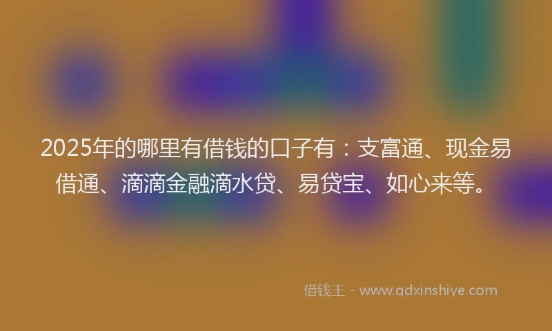 2025年的哪里有借钱的口子有：支富通、现金易借通、滴滴金融滴水贷、易贷宝、如心来等。