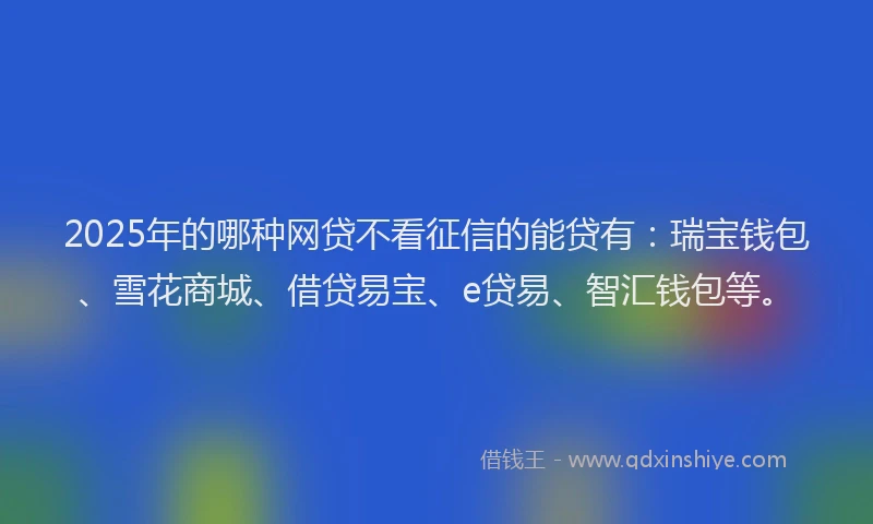 2025年的哪种网贷不看征信的能贷有：瑞宝钱包、雪花商城、借贷易宝、e贷易、智汇钱包等。