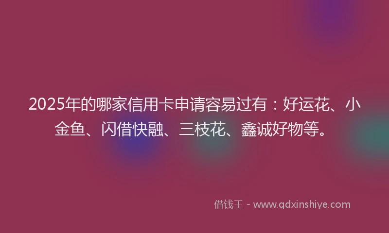 2025年的哪家信用卡申请容易过有：好运花、小金鱼、闪借快融、三枝花、鑫诚好物等。