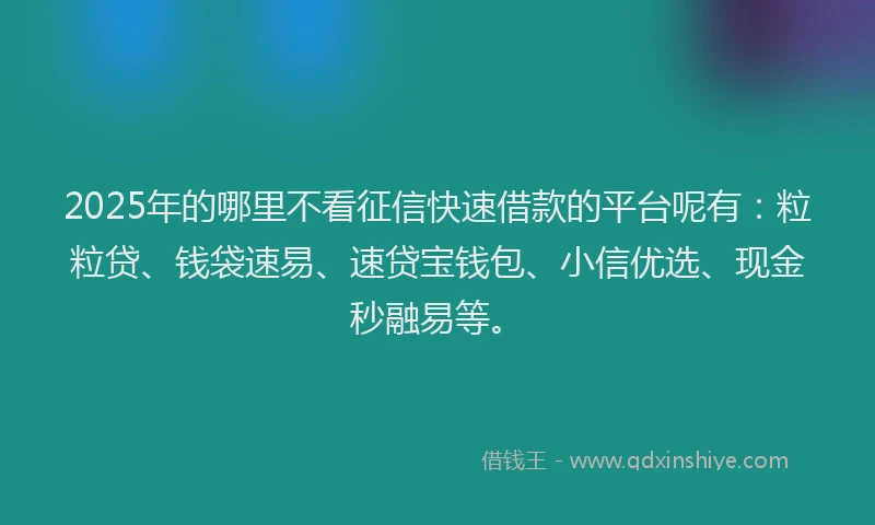 2025年的哪里不看征信快速借款的平台呢有：粒粒贷、钱袋速易、速贷宝钱包、小信优选、现金秒融易等。