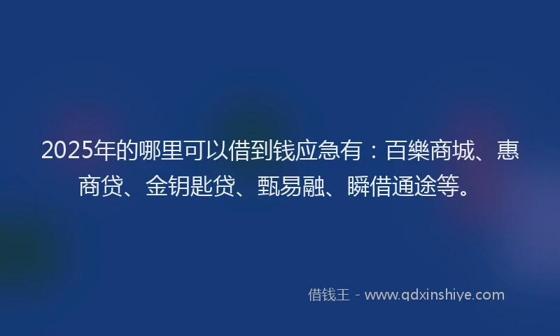 2025年的哪里可以借到钱应急有：百樂商城、惠商贷、金钥匙贷、甄易融、瞬借通途等。