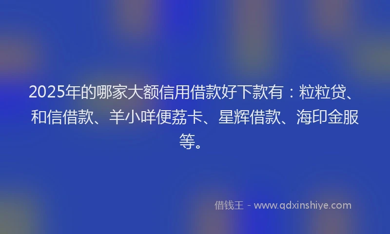 2025年的哪家大额信用借款好下款有：粒粒贷、和信借款、羊小咩便荔卡、星辉借款、海印金服等。