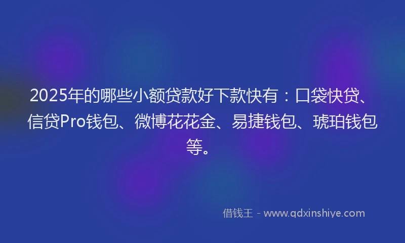 2025年的哪些小额贷款好下款快有：口袋快贷、信贷Pro钱包、微博花花金、易捷钱包、琥珀钱包等。