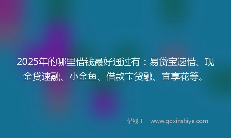 2025年的哪里借钱最好通过有：易贷宝速借、现金贷速融、小金鱼、借款宝贷融、宜享花等。