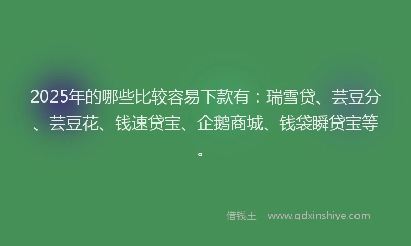 2025年的哪些比较容易下款有：瑞雪贷、芸豆分、芸豆花、钱速贷宝、企鹅商城、钱袋瞬贷宝等。