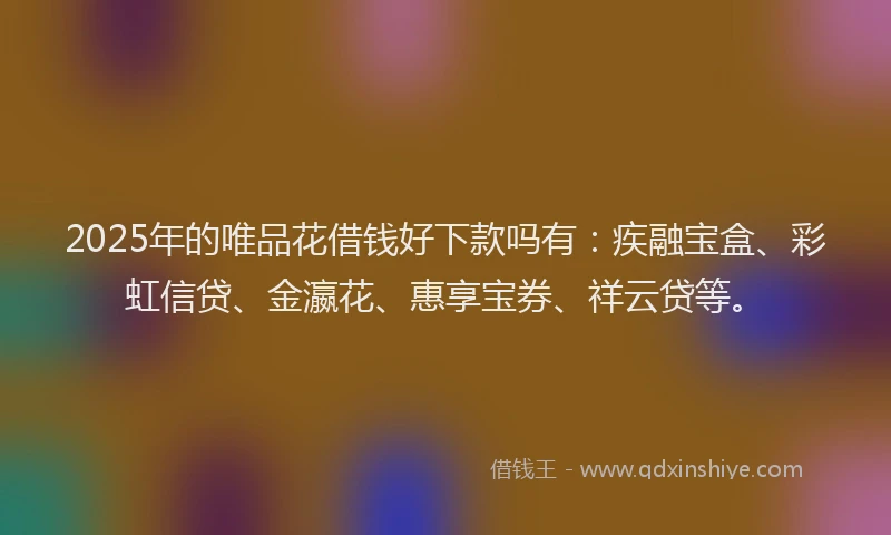 2025年的唯品花借钱好下款吗有:疾融宝盒、彩虹信贷、金瀛花、惠享宝券、祥云贷等。