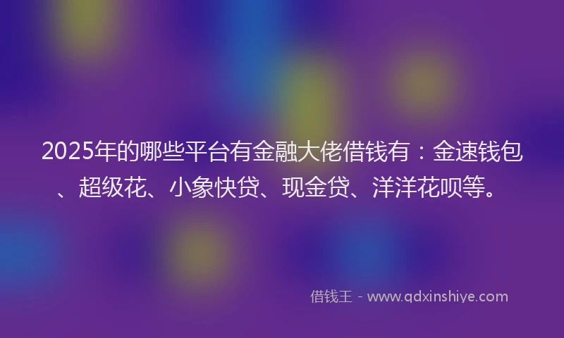 2025年的哪些平台有金融大佬借钱有：金速钱包、超级花、小象快贷、现金贷、洋洋花呗等。
